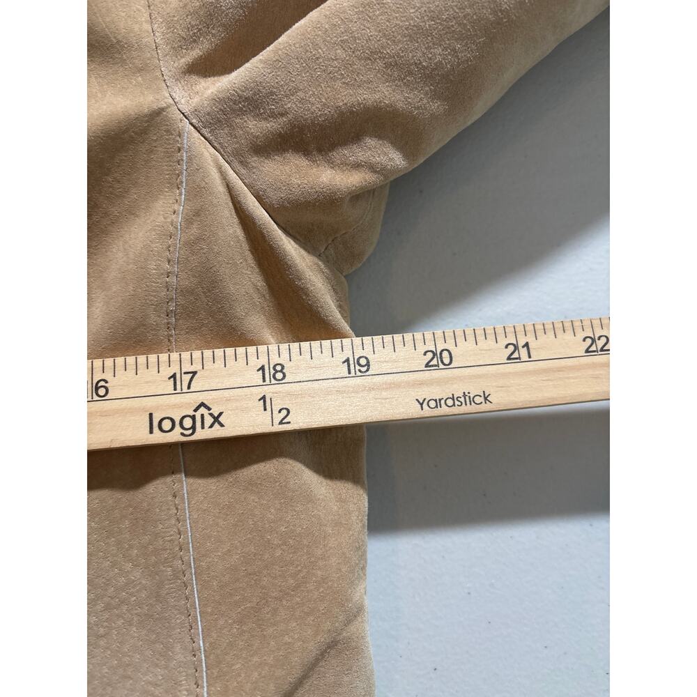 Women's Taupe Suede Ruffle Front Blazer - Picture 6 of 11